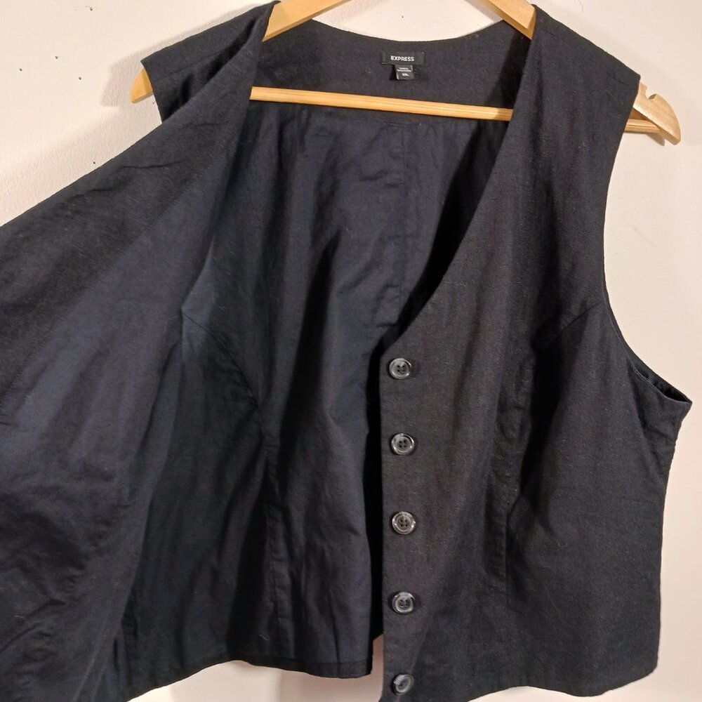 EXPRESS, 2X Black Linen Blend Button Up Vest, Classic Fit, Minimalist, Versatile - Picture 7 of 14